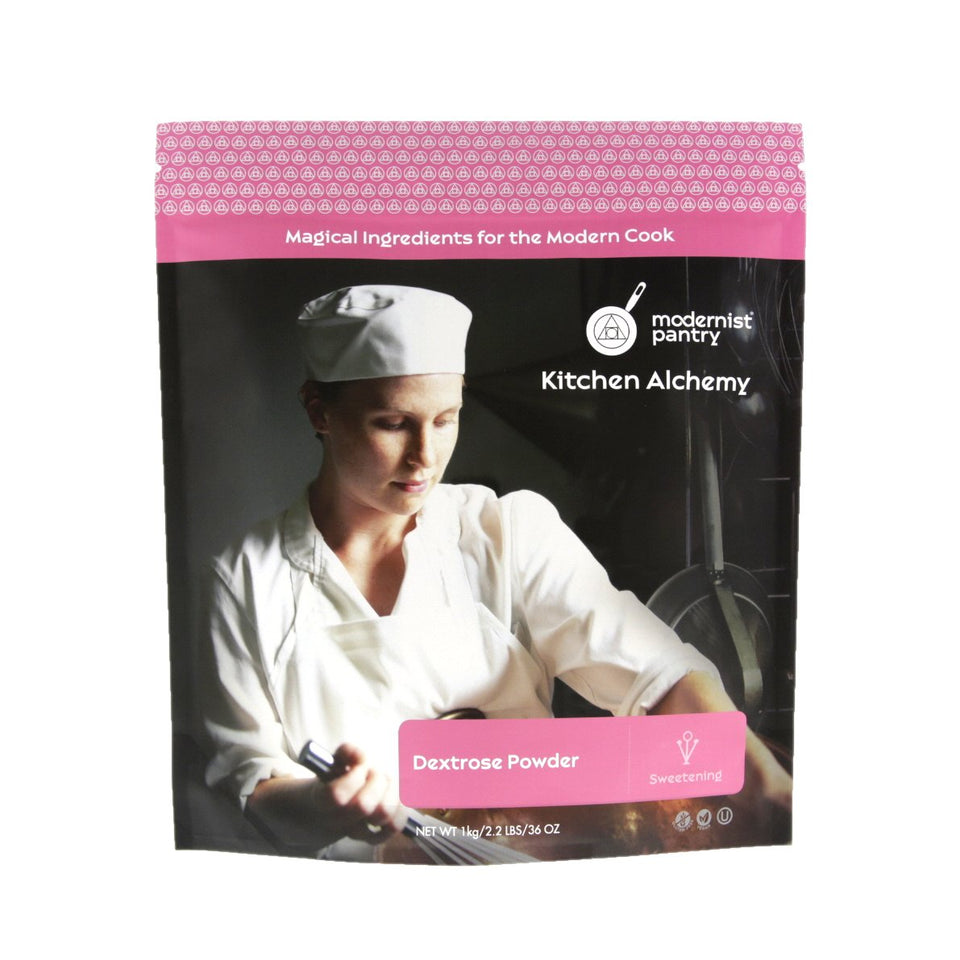 Modernist Pantry Pure Dextrose powder in bowl for dessert texture enhancement.