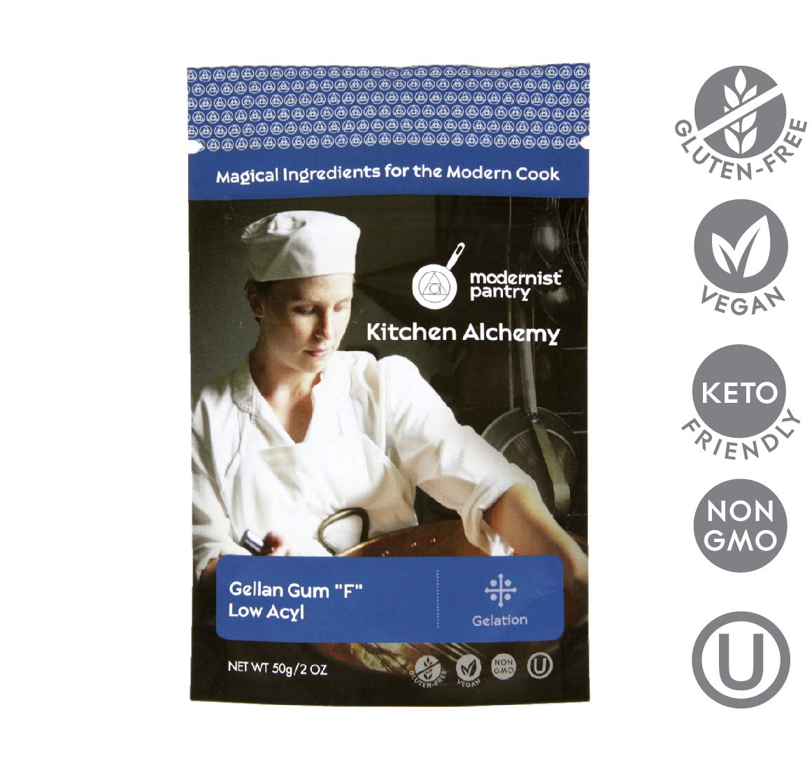 Modernist Pantry Pure Gellan Gum F texture showcase reveals glossy gels.