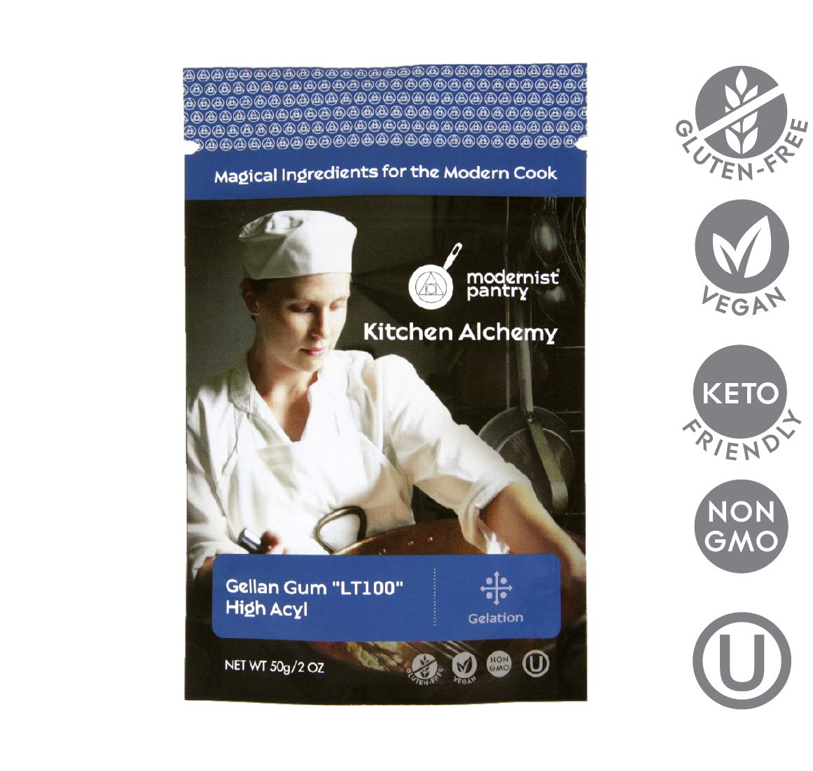 Modernist Pantry Pure Gellan Gum LT100 powder closeup ready to dissolve in hot water