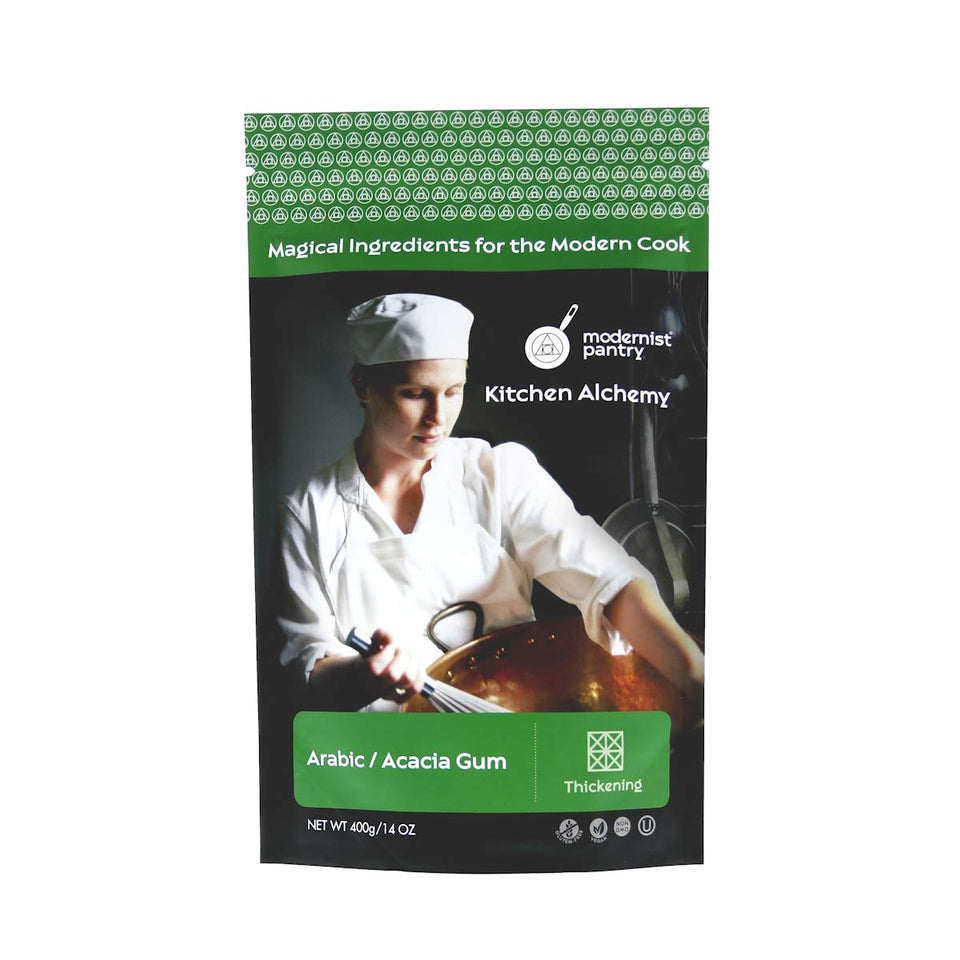Modernist Pantry Pure Gum Arabic Powder 400g for stable, smooth textures in drinks and confections.