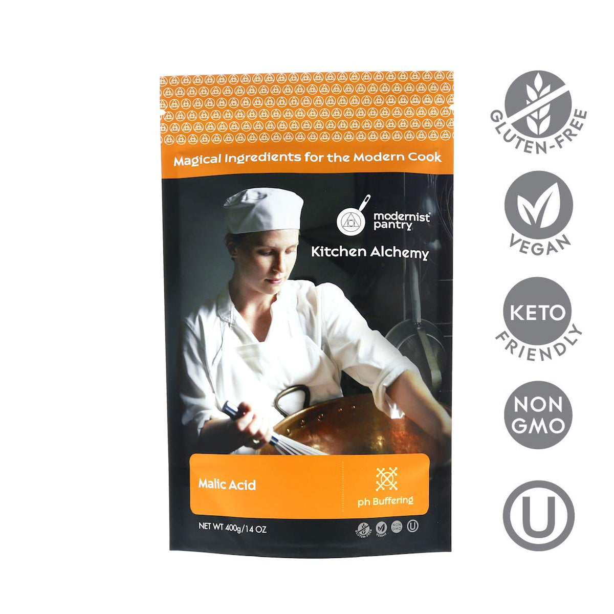 Modernist Pantry Pure Malic Acid with measuring scoop for precise tartness adjustment.