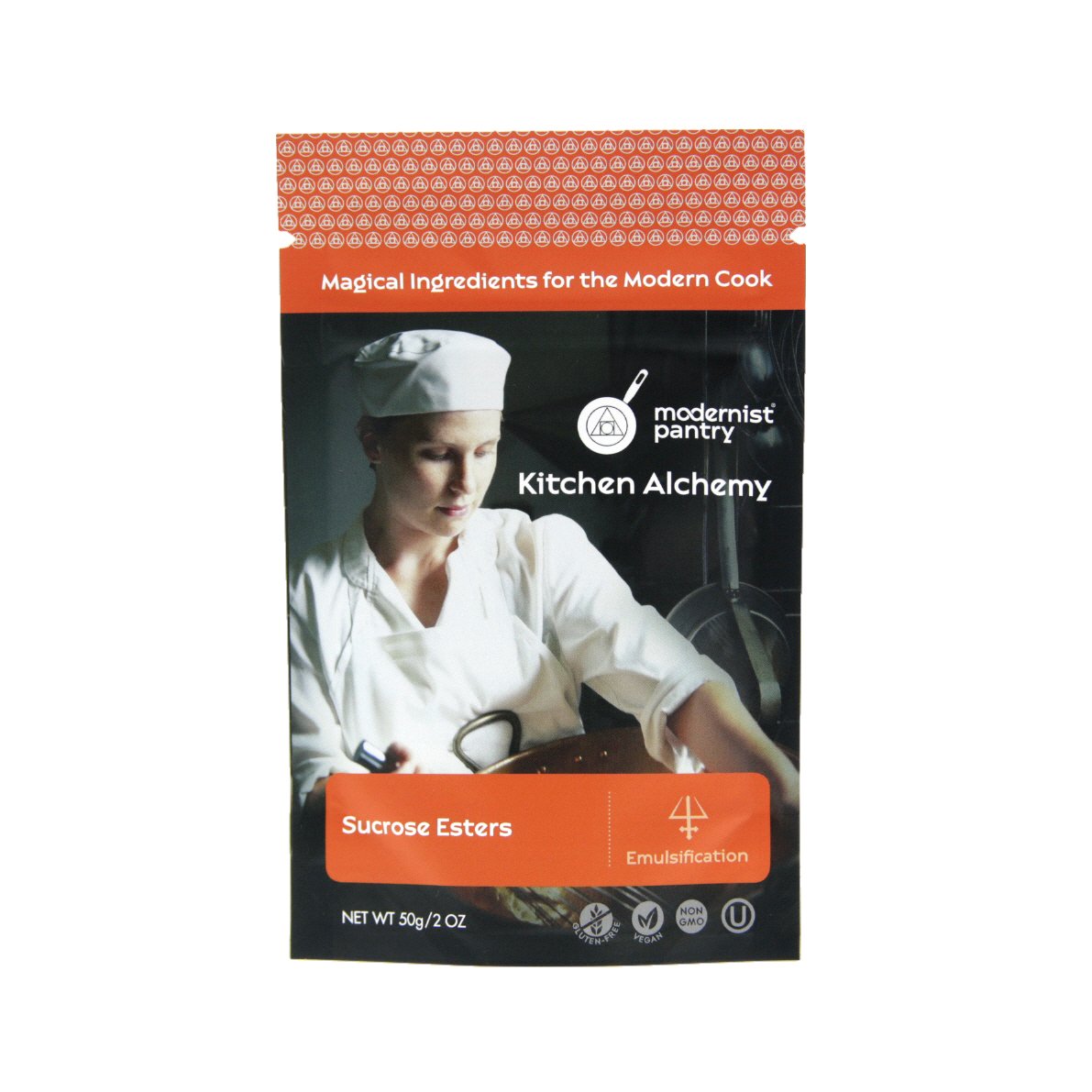 Modernist Pantry Pure Sucrose Esters bottle for emulsification and texture in diverse foods.