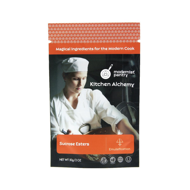 Modernist Pantry Pure Sucrose Esters bottle for emulsification and texture in diverse foods.