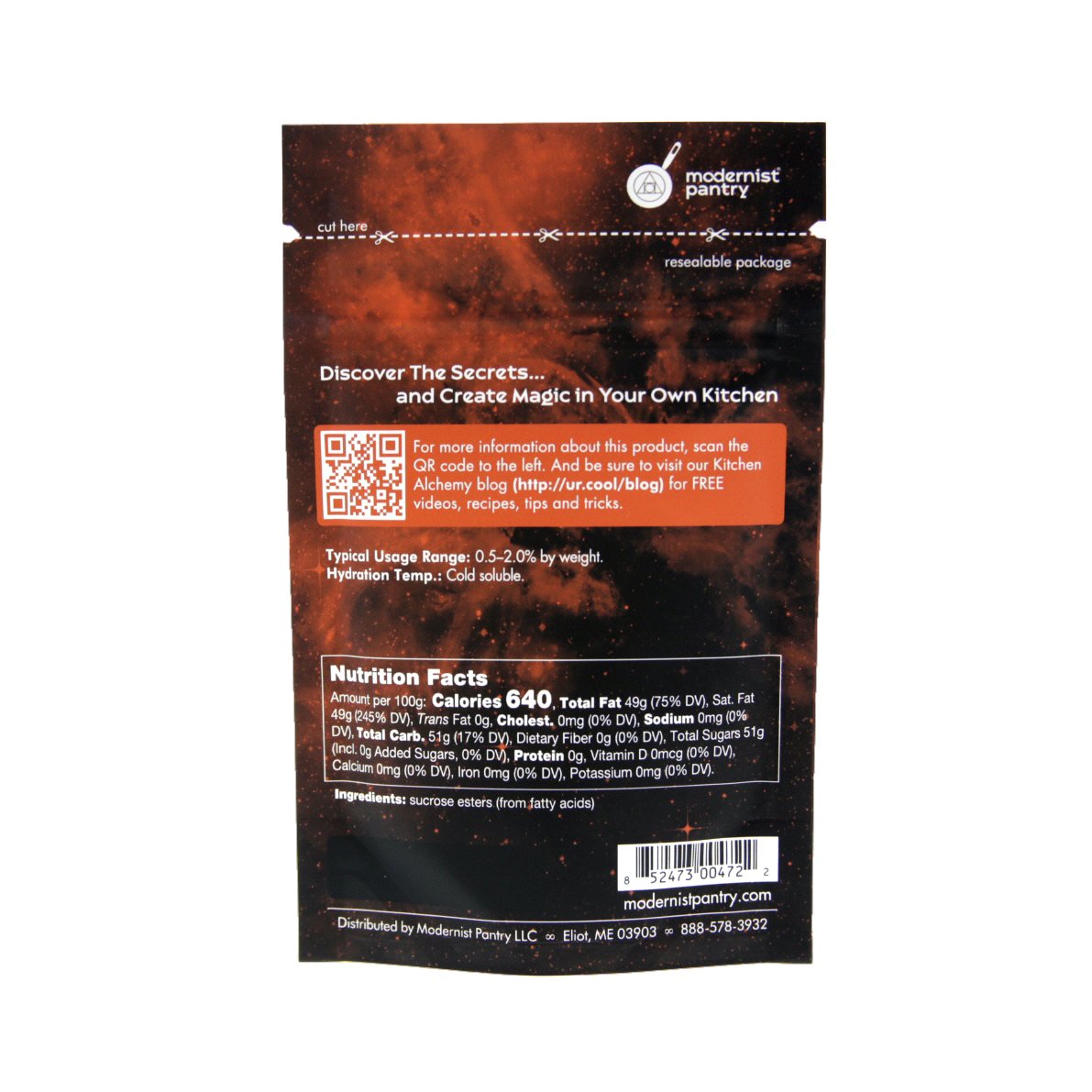 Modernist Pantry Pure Sucrose Esters emulsifier enhances texture for bakery and dairy products.