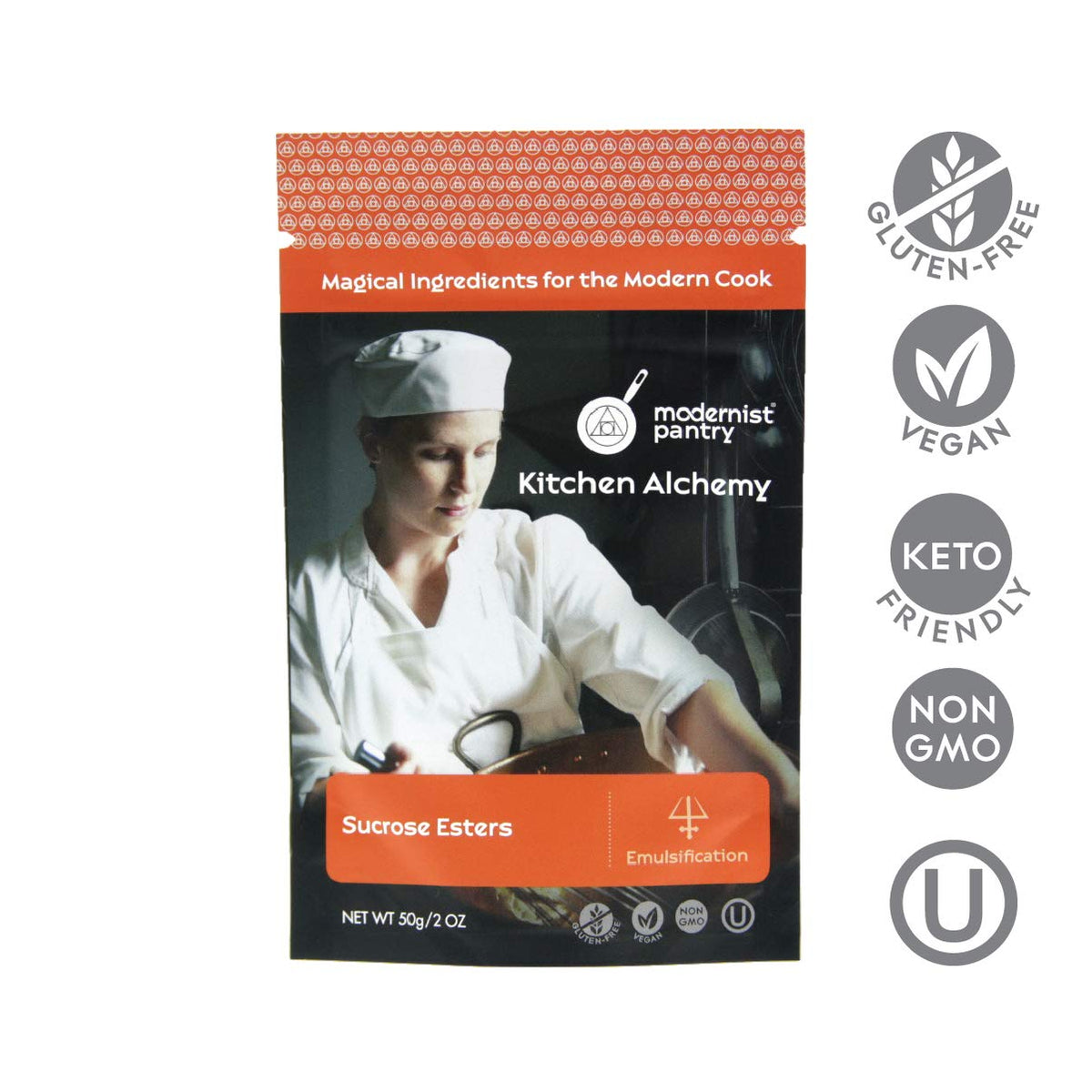 Modernist Pantry Pure Sucrose Esters jar demonstrates versatile use in foams and aeration.