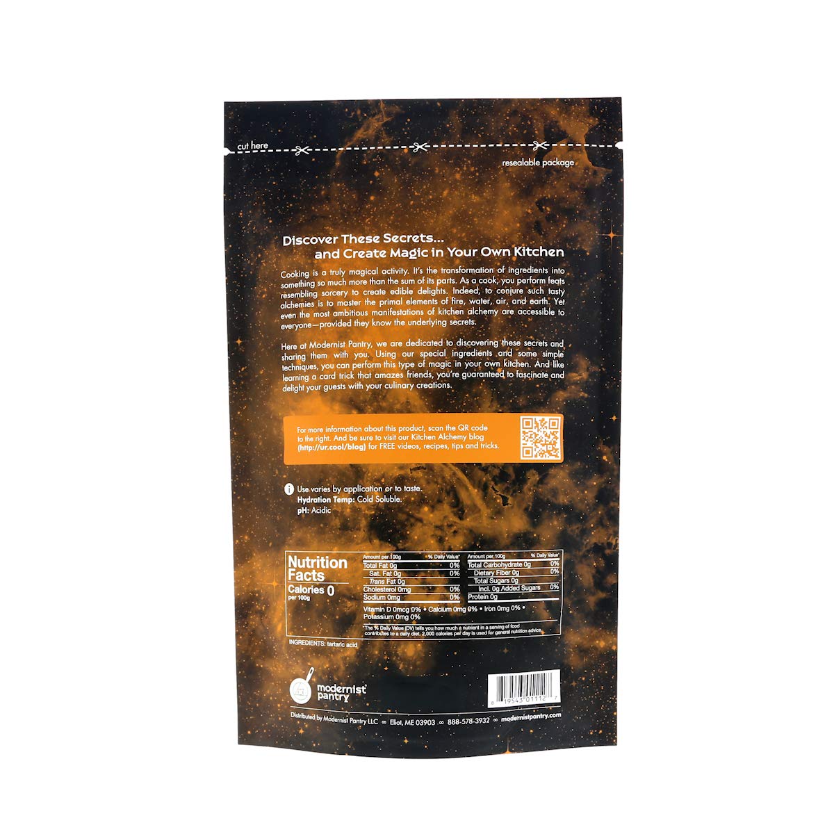 Modernist Pantry Pure Tartaric Acid label highlights OU Kosher Pareve certification for trusted use