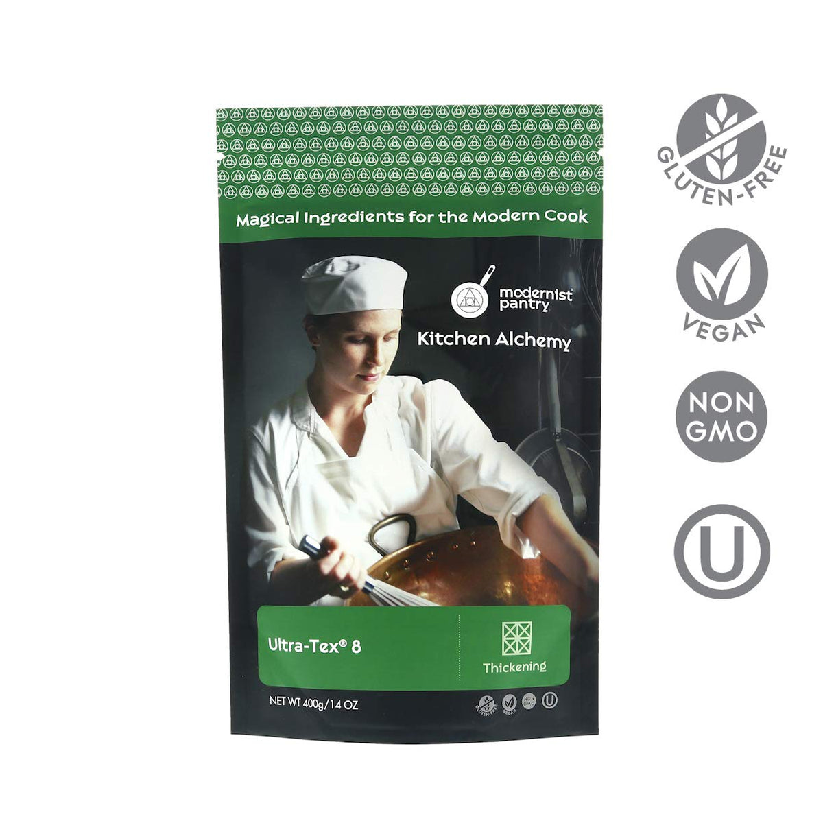 Modernist Pantry Pure Ultra-Tex 8 packaging displaying gluten-free and non-GMO certifications.