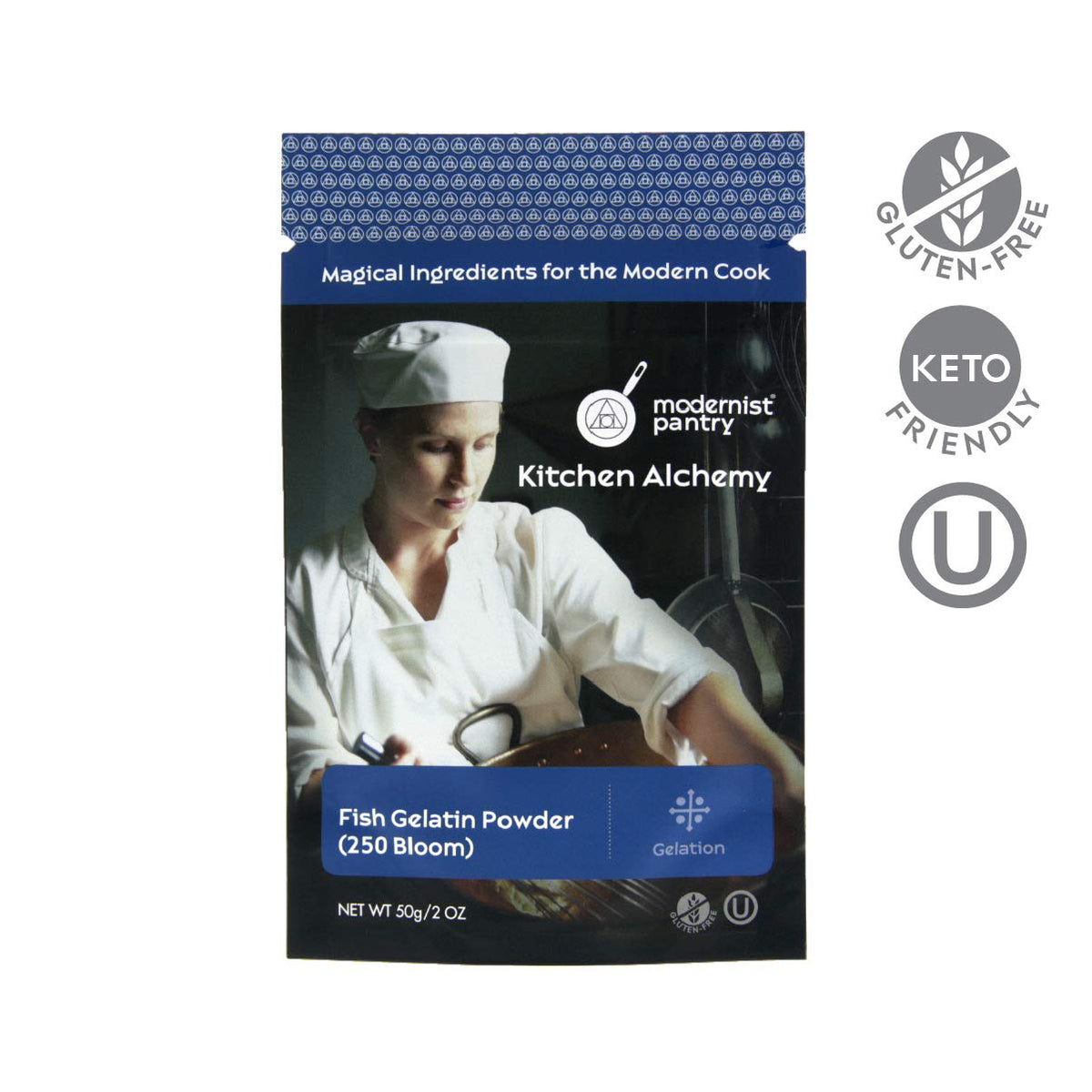 Modernist Pantry Tilapia gelatin powder closeup highlights premium quality and gel strength