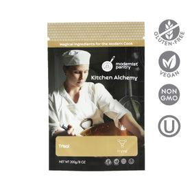 Modernist Pantry Trisol powder being poured to create batter with less oil.