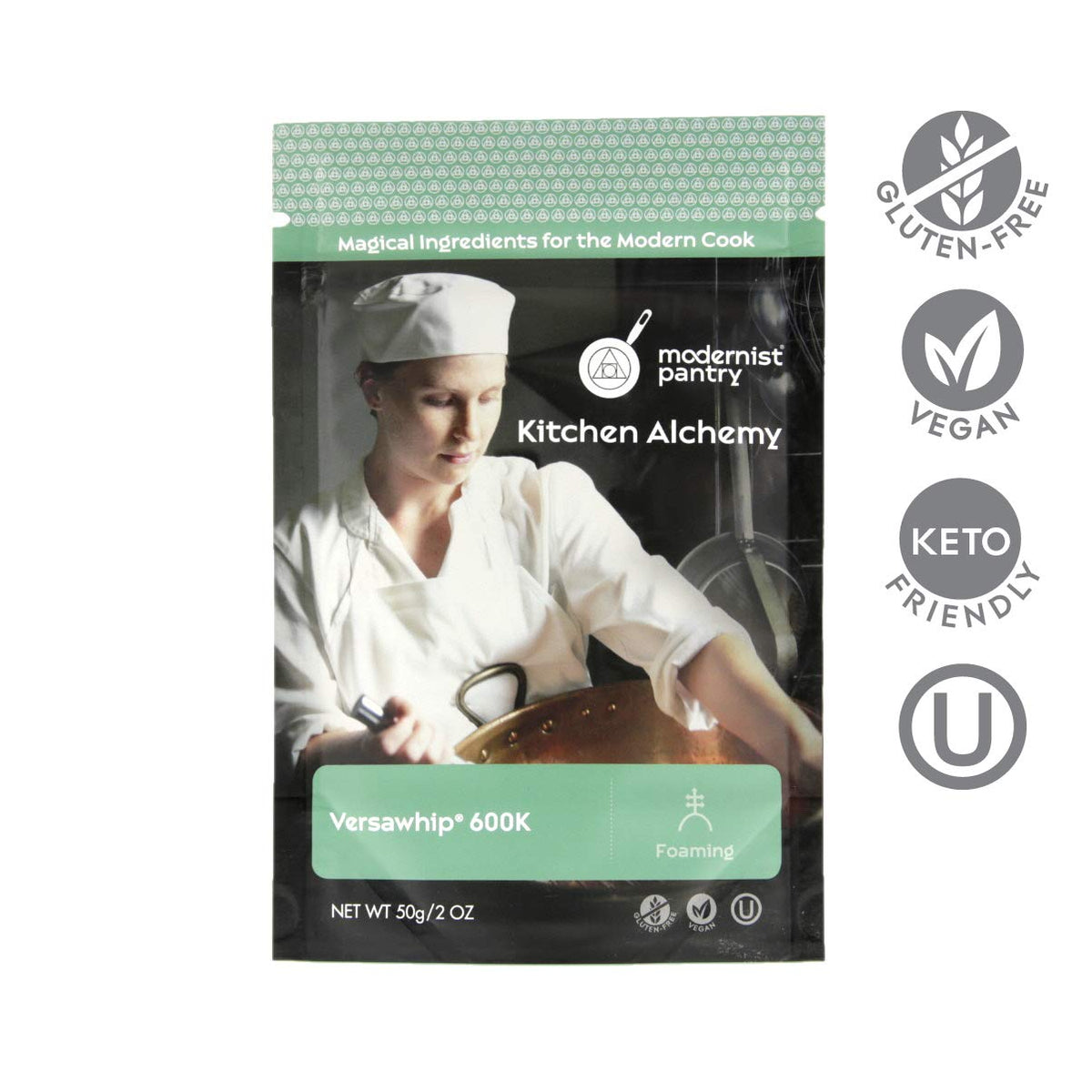 VersaWhip 600K soy protein powder close-up showing high foaming potential for desserts.