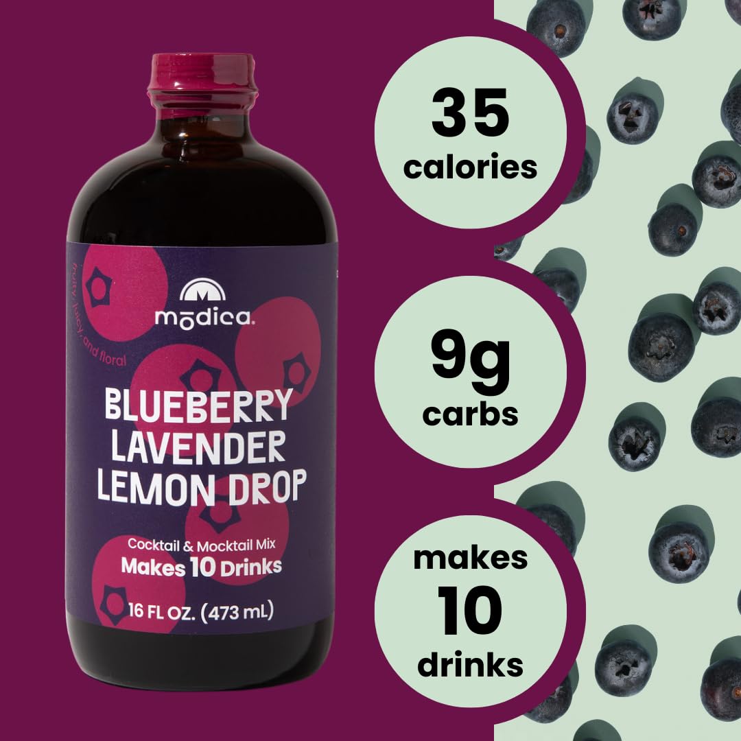 Modica Bluberry Lavender Lemon Drop pour over ice for mocktails.