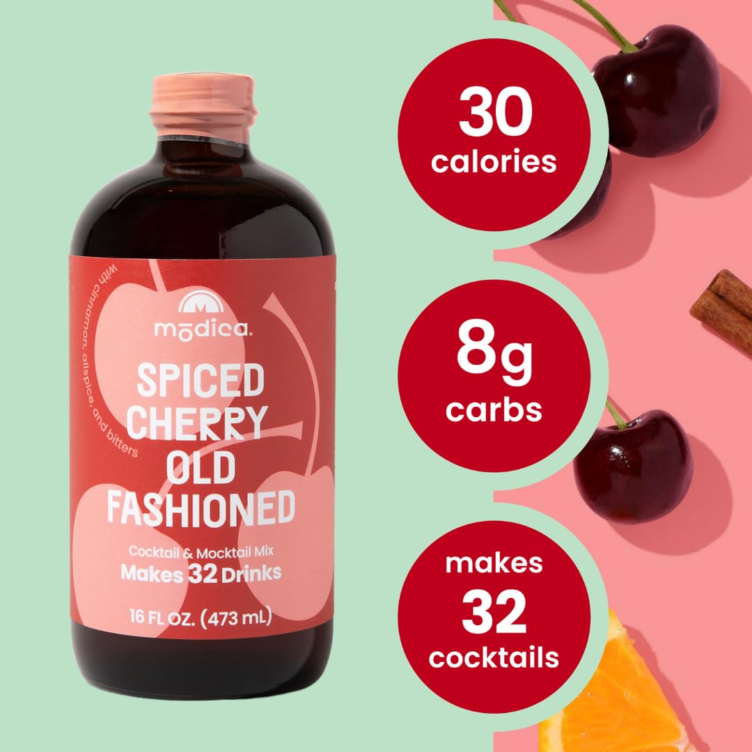 Close-up of Modica Spiced Cherry Old Fashioned label signals award-winning quality.