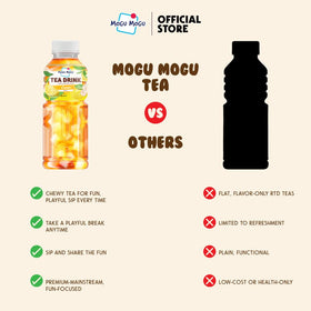Six-pack display of Mogu Mogu bottles for easy sharing and on-the-go enjoyment.