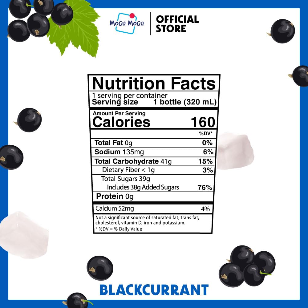 Pouring Mogu Mogu blackcurrant juice reveals chewy jelly swirls.