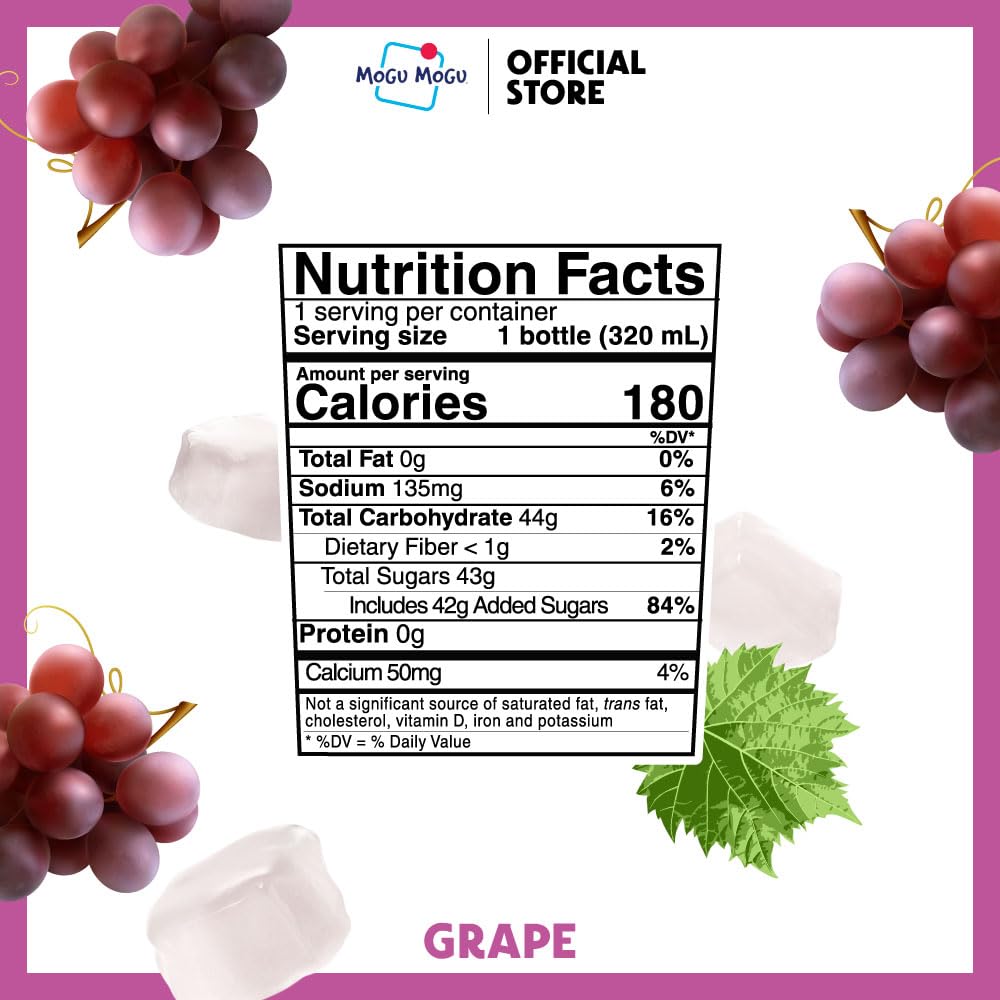 Mogu Mogu grape beverage showing chewy coconut jelly bites inside