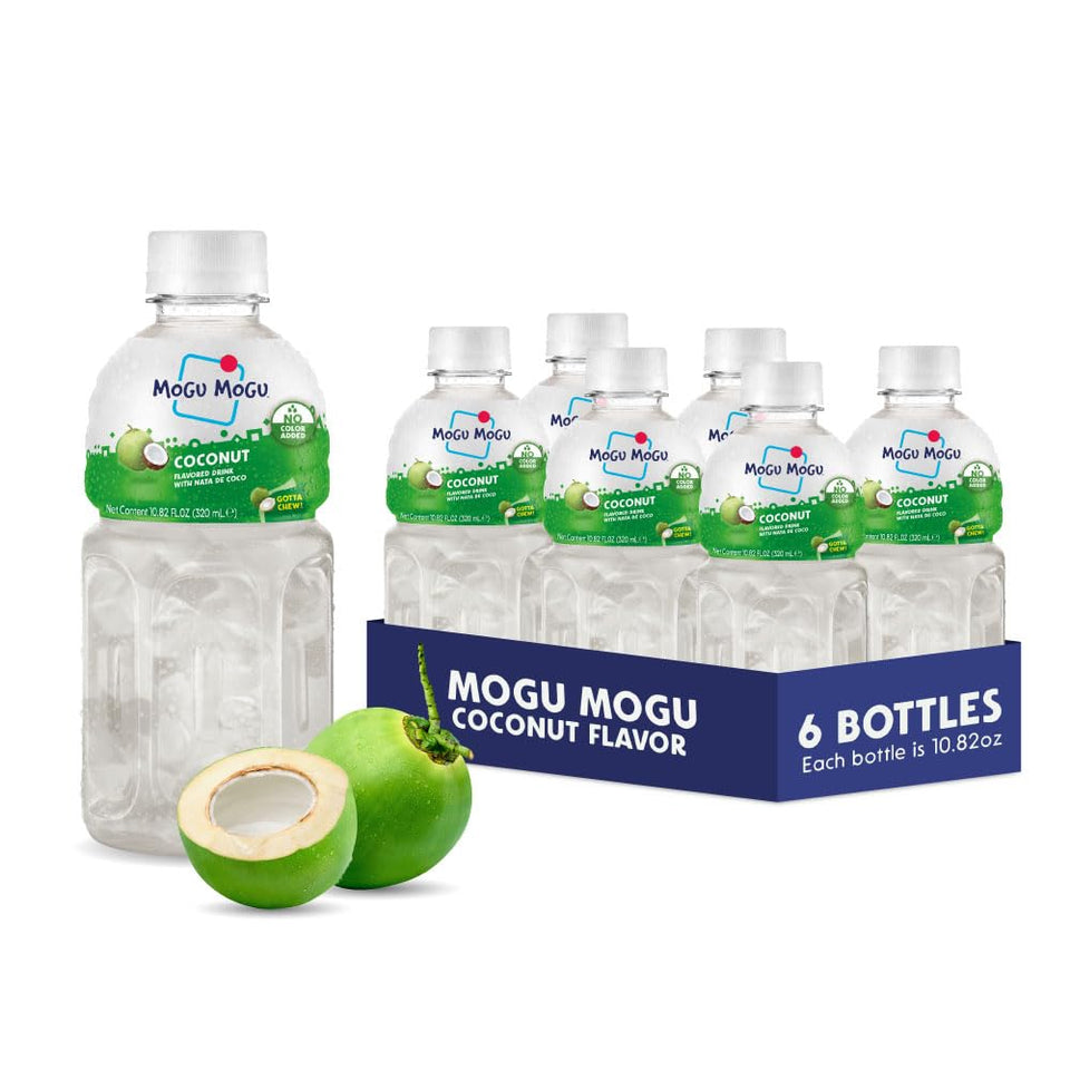 Mogu Mogu coconut juice with nata de coco bottle—refreshing tropical flavor.