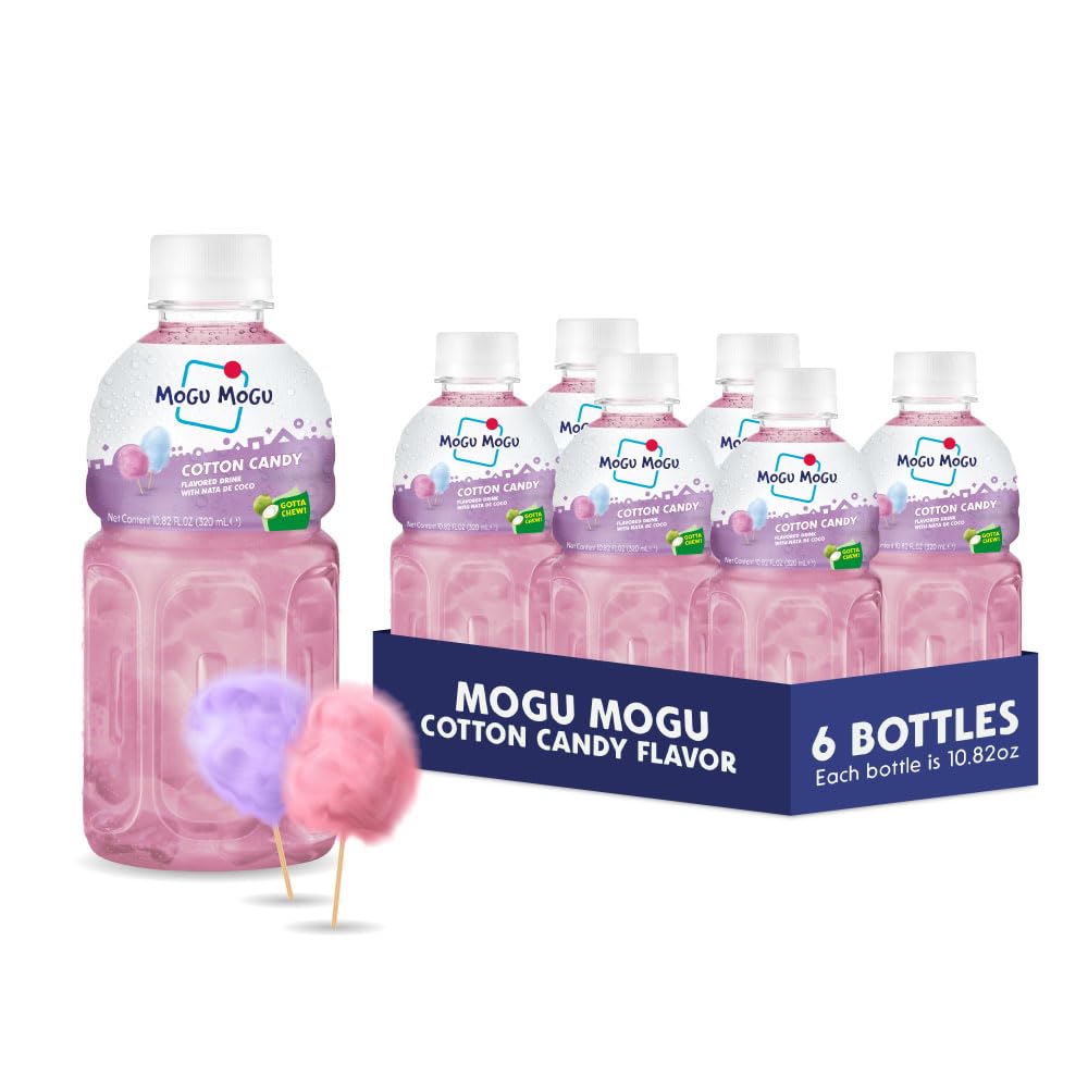Mogu Mogu cotton candy drink bottle with chewy nata de coco pearls for a playful sip.