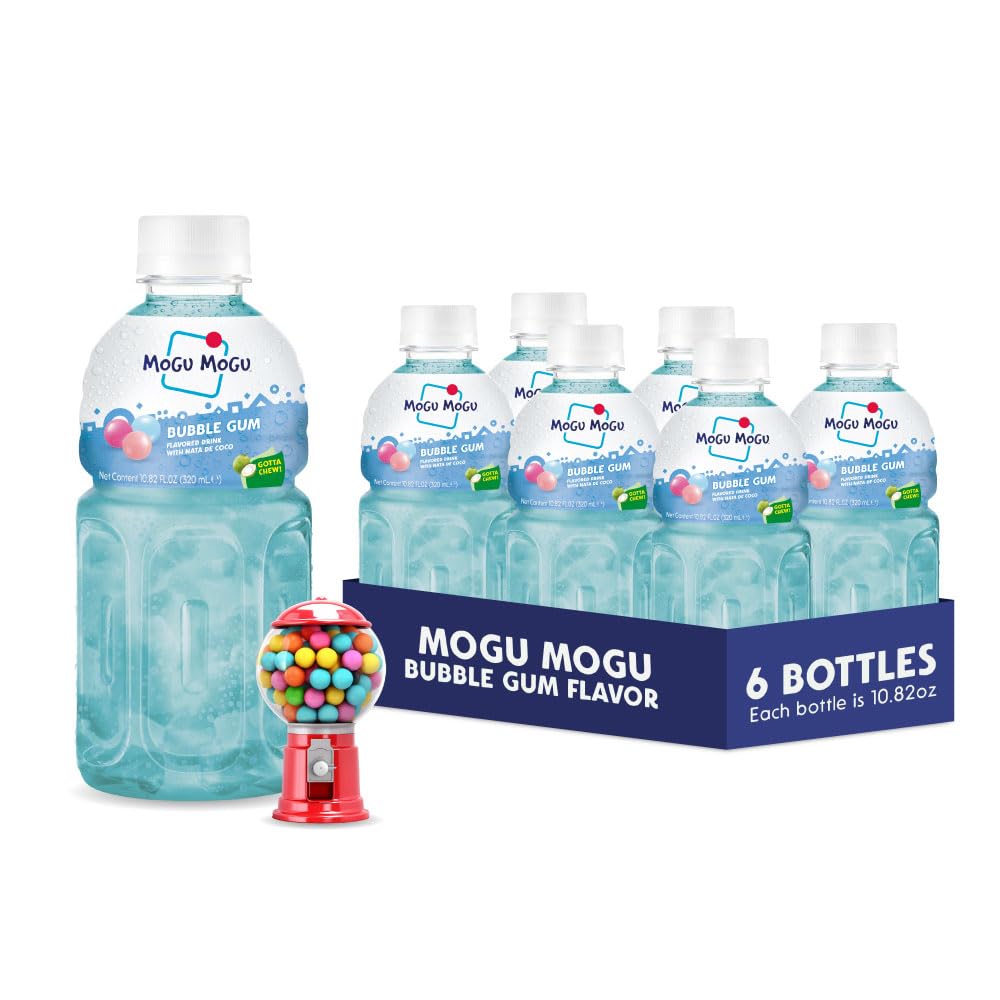 Mogu Mogu Bubble Gum six-pack box with chewy nata de coco for on-the-go snacking.