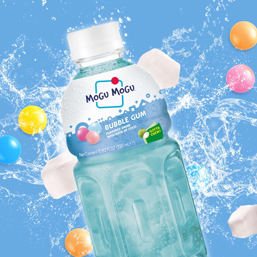 Mogu Mogu Bubble Gum mango-juice bottle pairs bright flavor with soft nata de coco.