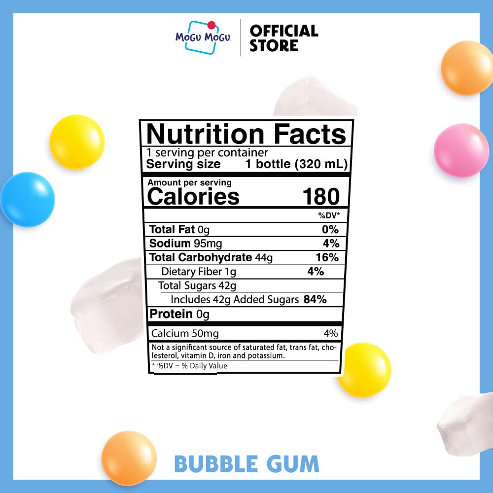 Mogu Mogu Bubble Gum strawberry-lychee bottle offers fruity flavor and fun texture.