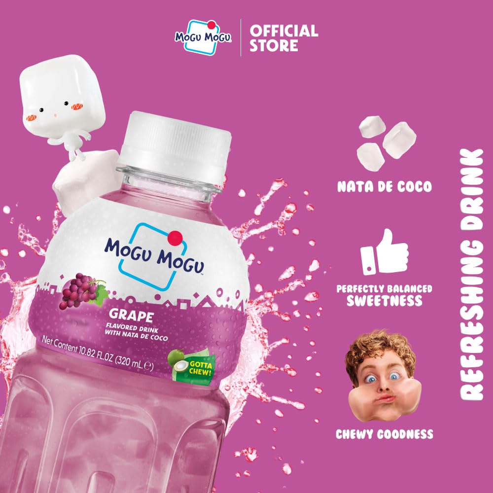 Mogu Mogu nata de coco cubes visible in the drink add chewy texture