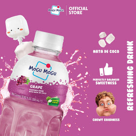 Mogu Mogu nata de coco cubes visible in the drink add chewy texture