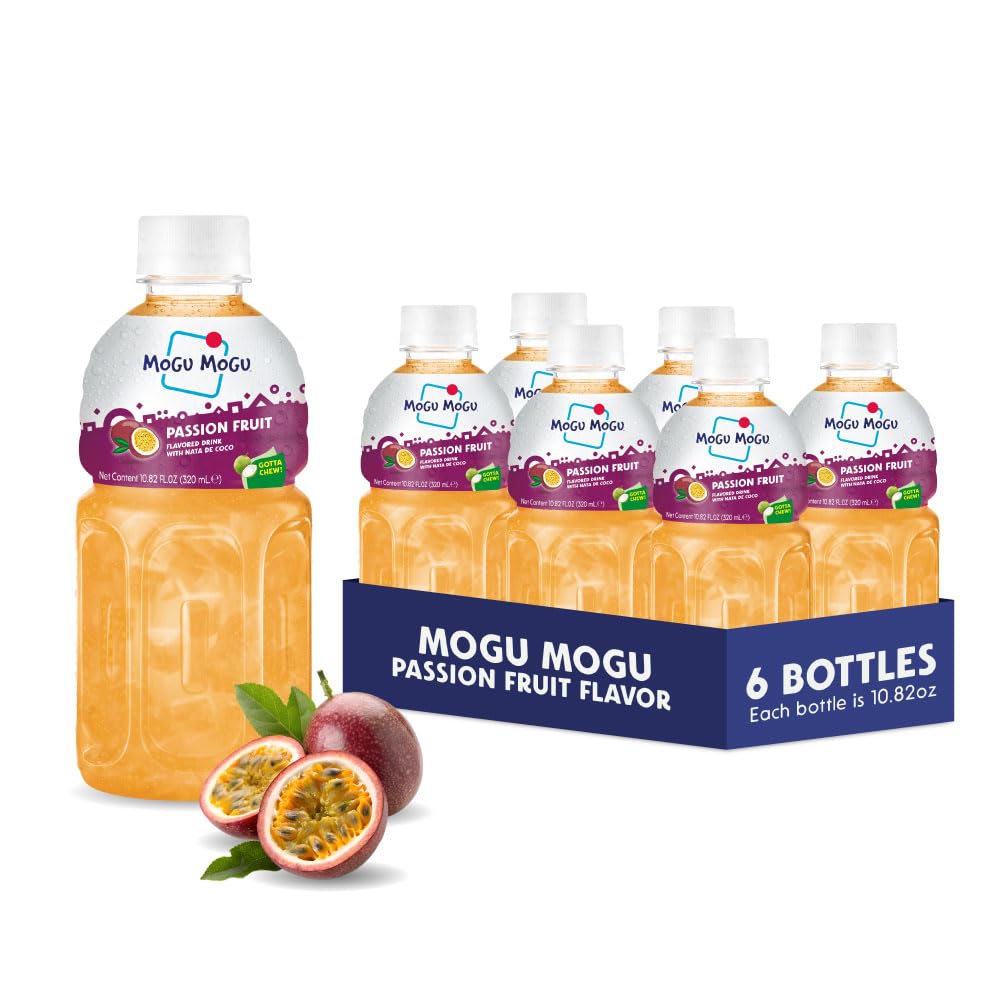 Mogu Mogu Passion Fruit pack front view with chewy nata de coco for on-the-go snacking