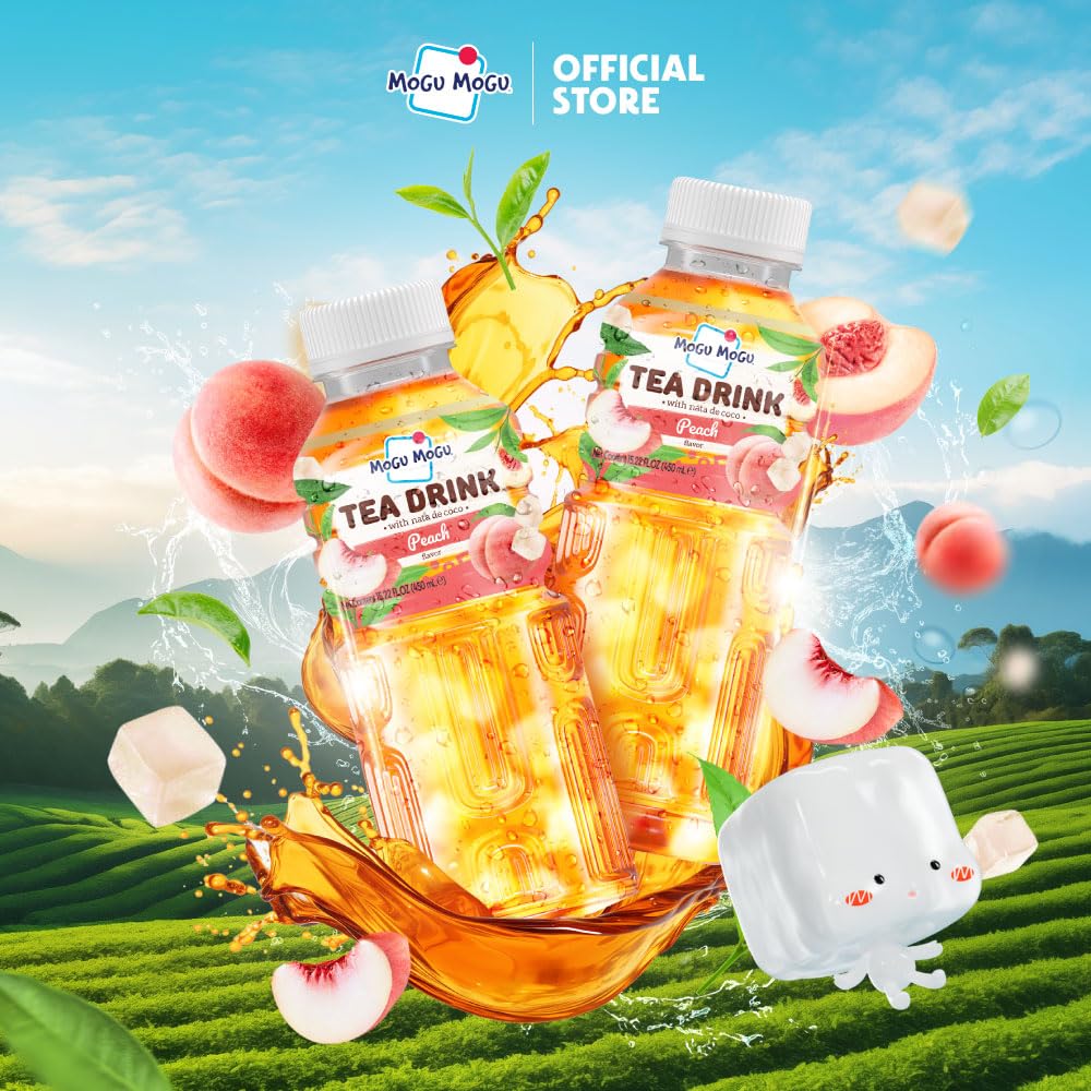 Mogu Mogu Peach Iced Tea ready-to-drink for a snackable break.