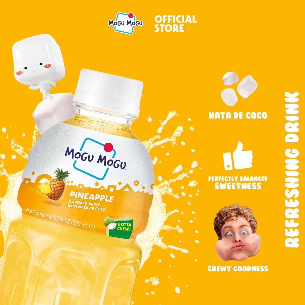 Mogu Mogu pineapple drink with nata de coco chewy bits for texture
