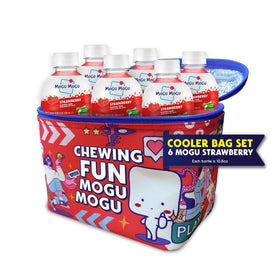 Mogu Mogu cooler bag with strawberry juice bottles kept cold on the go