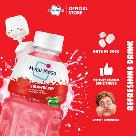 Mogu Mogu strawberry juice pour with nata de coco pieces for a fun bite