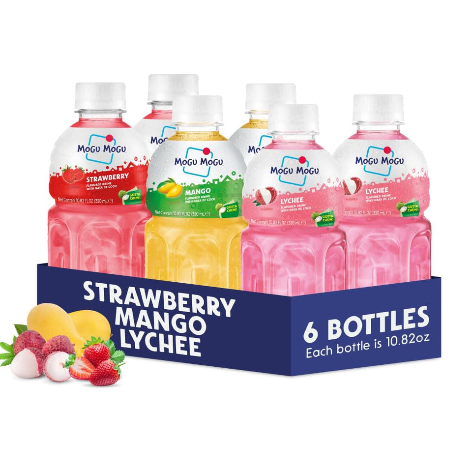 Mogu Mogu Lychee juice with nata de coco, ideal lunchbox treat.