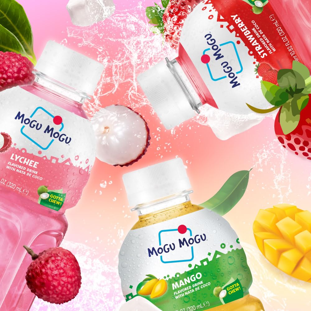 Mogu Mogu Mango juice with nata de coco, great on-the-go hydration.