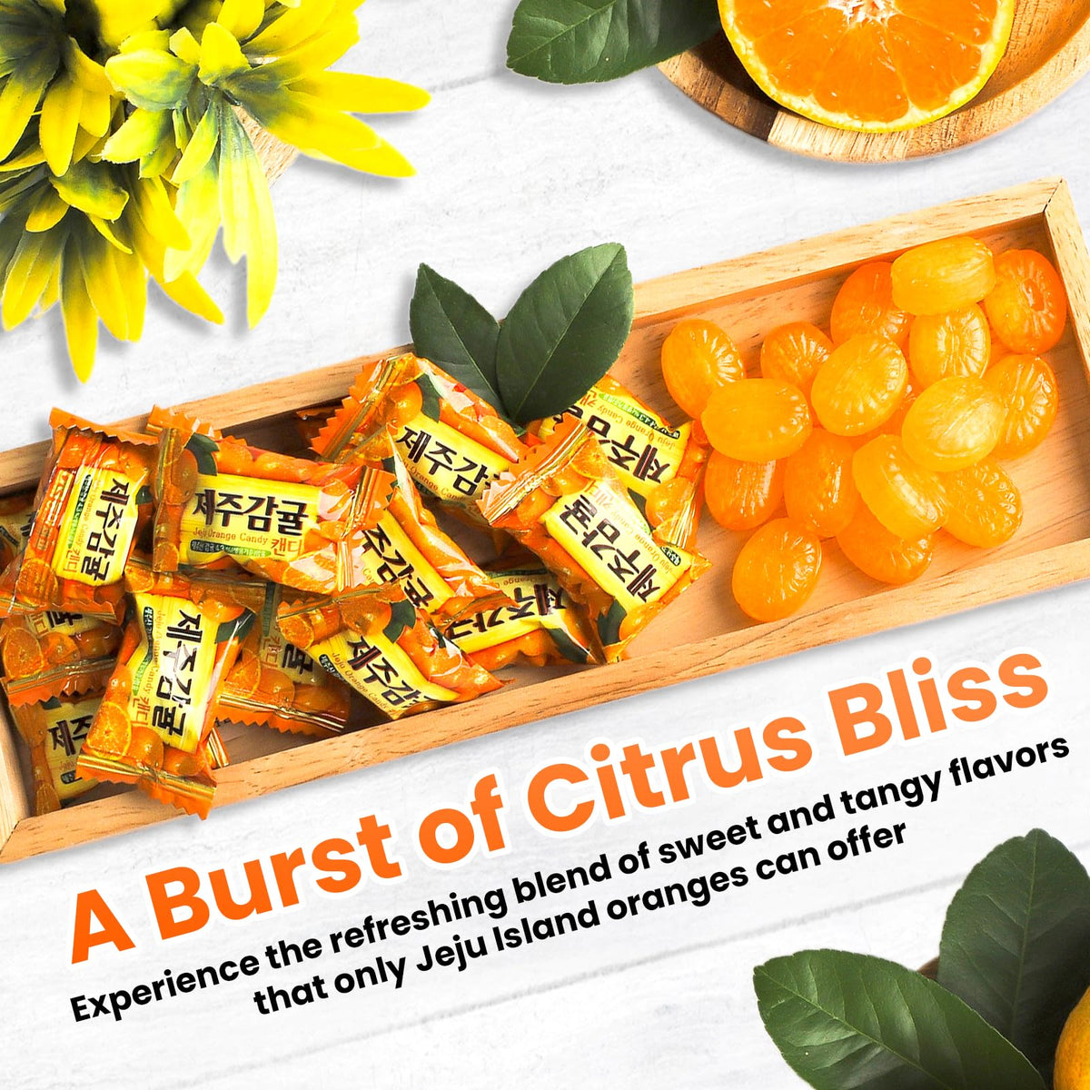 MOHNIC Jeju Orange Candy closeup emphasizes glossy citrus texture and real fruit zest.