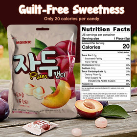 Individually wrapped MOHNIC Plum Candy for mess-free on-the-go snacking.