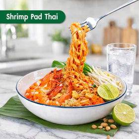 MOKI Alfredo-style pasta on plate demonstrates creamy sauce pairing.