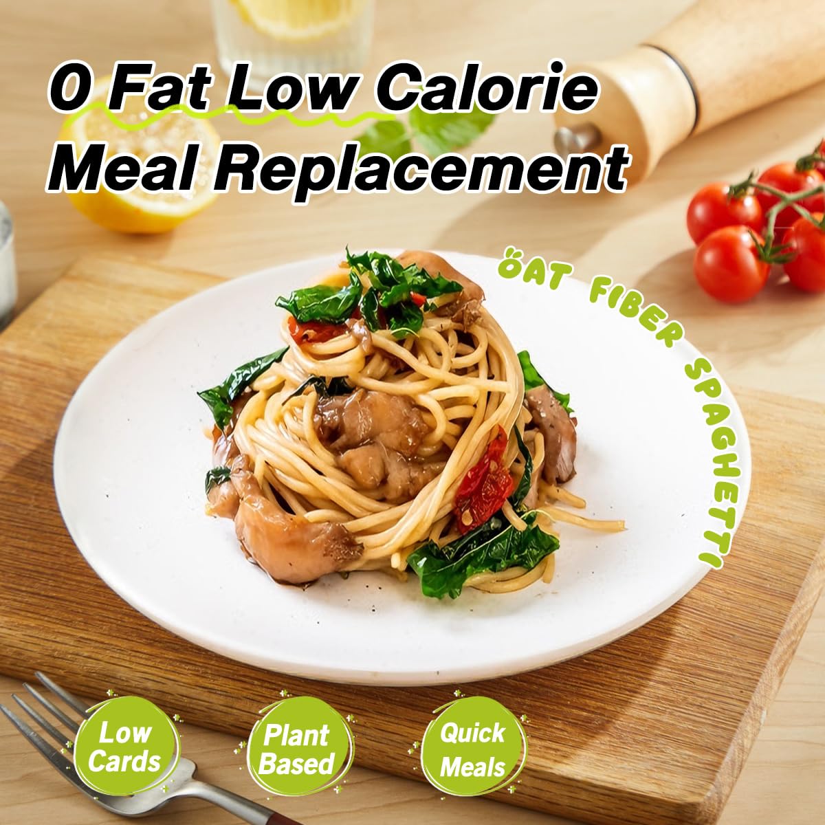 MOKI Konjac Noodles with Oat Fiber prepared dish showing sauce absorption.