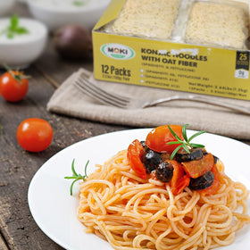 MOKI Konjac Noodles with Oat Fiber in a soup bowl, versatile option.