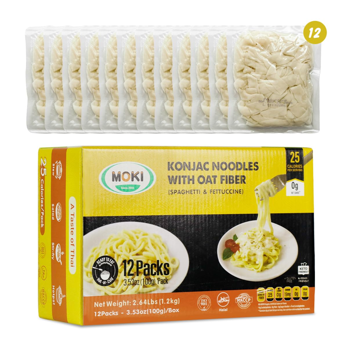 MOKI wide konjac oat noodles close-up texture highlighting smooth bite