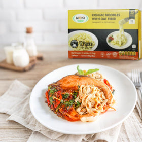 MOKI wide konjac oat noodles in tomato sauce with airy texture