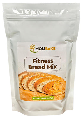 Molibake Fitness Bread Mix packaging shows clean-label ingredients for home baking