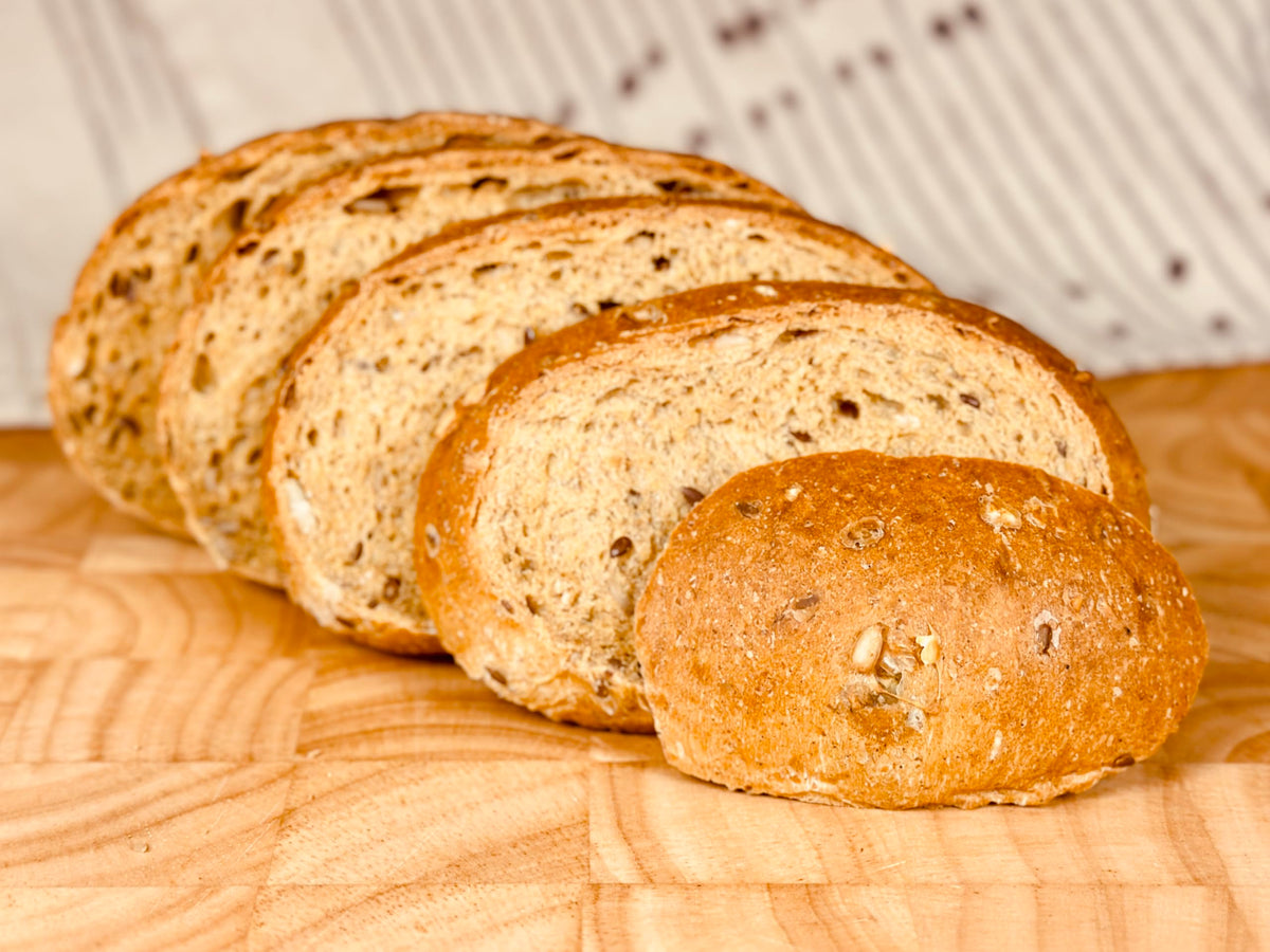 Molibake Multigrain Bread Loaf unbaked in pan suitable for machine or oven