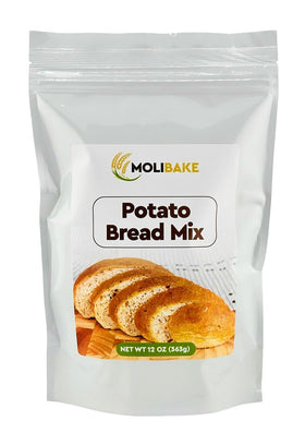 Molibake Potato Bread Mix packaging highlights clean-label ingredients for home baking.