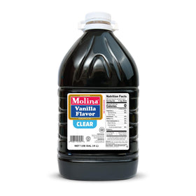 Molina Clear Vanilla Extract bottle shows colorless flavor for vibrant desserts.