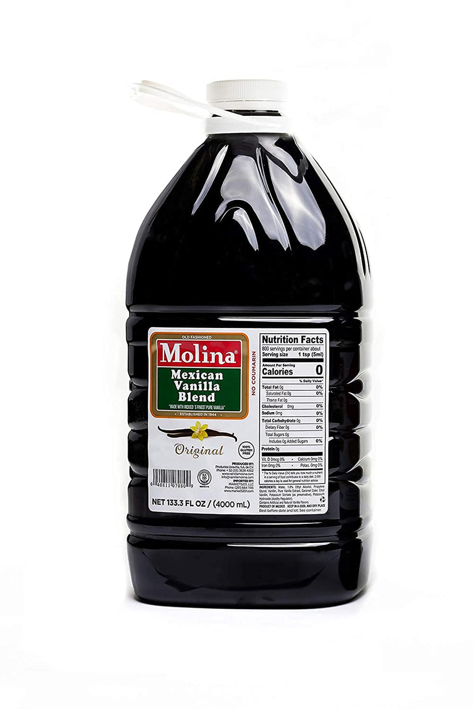Molina Vanilla Original bottle on the countertop, ready for baking and desserts.