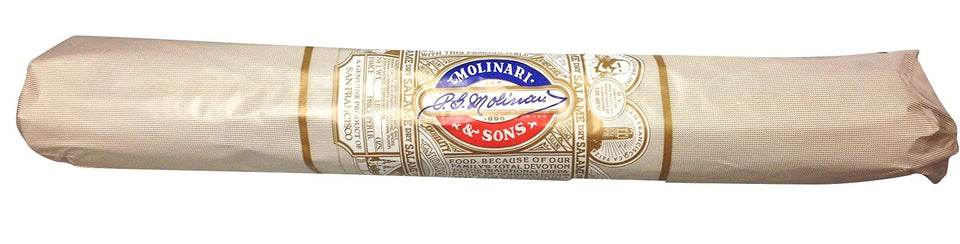 Molinari and Sons salami-stick-wrap image shows a 3lb dry salami, ideal for antipasti and sandwiches.