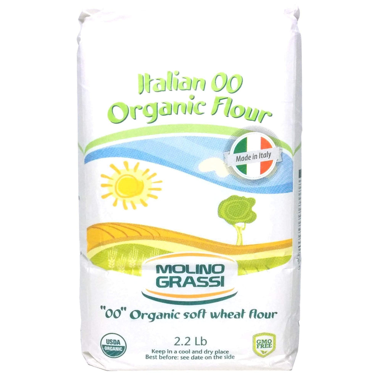 Molino Grassi organic 00 flour bag for authentic Italian pizza and pasta dough.