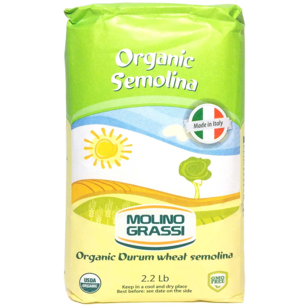Molino Grassi organic durum semolina flour pack for fresh pasta and golden crust