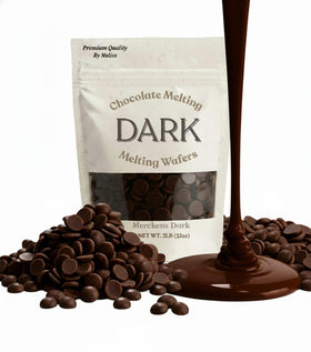 Moliss dark chocolate melting wafers in a 2 lb bag for smooth candy coating.