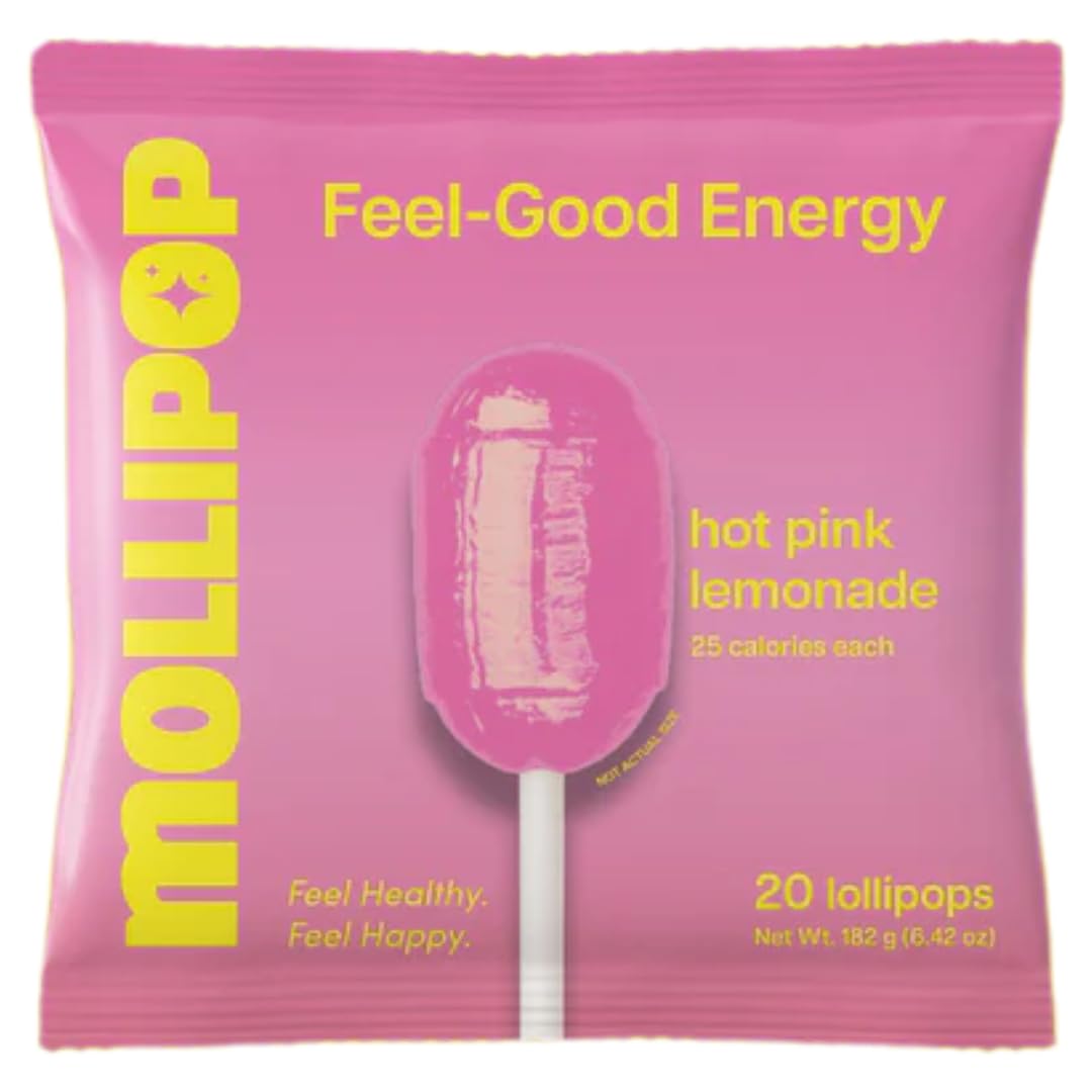 Mollipop Feel-Good lollipop pink lemonade close-up highlighting yerba mate flavor notes